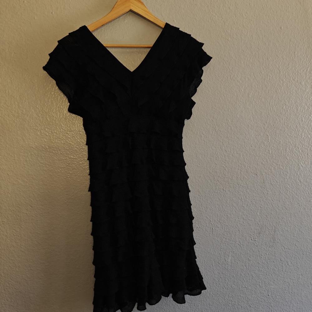 Studio M Black Ruffled Tiered Mini Dress Size M - Picture 6 of 9
